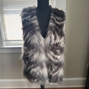 Faux Fur Vest in Black and Gray